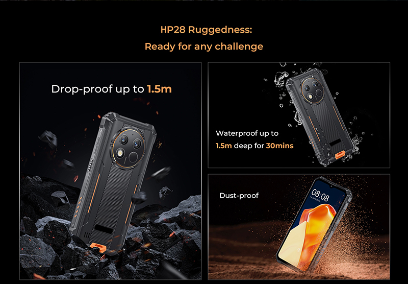 HiDON 6.52 Inch Unisoc T606 Octa-Core Android13 4G LTE BT5.0 8+256G 10600mAh Fingerprint NFC IP68 Rugged Smartphone Industrial